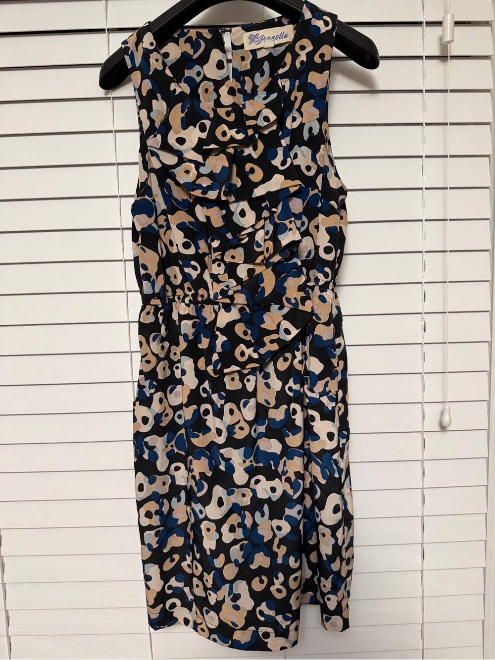 Paraella Black, Blue & Beige Printed Sleeveless Dress
